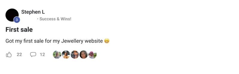 Stephen L. in the member community: First sale for my jewellery website.