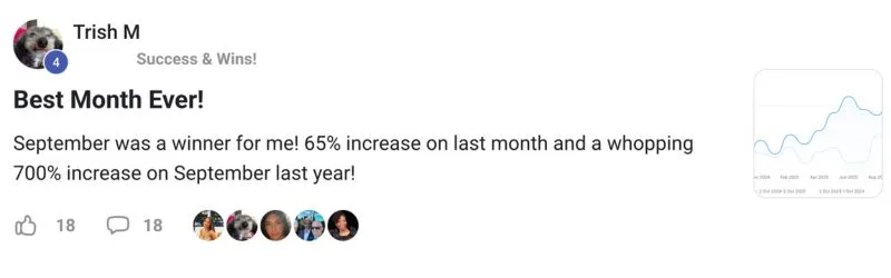 Trish M. in the member community: Best month ever! 700% increase on September last year.